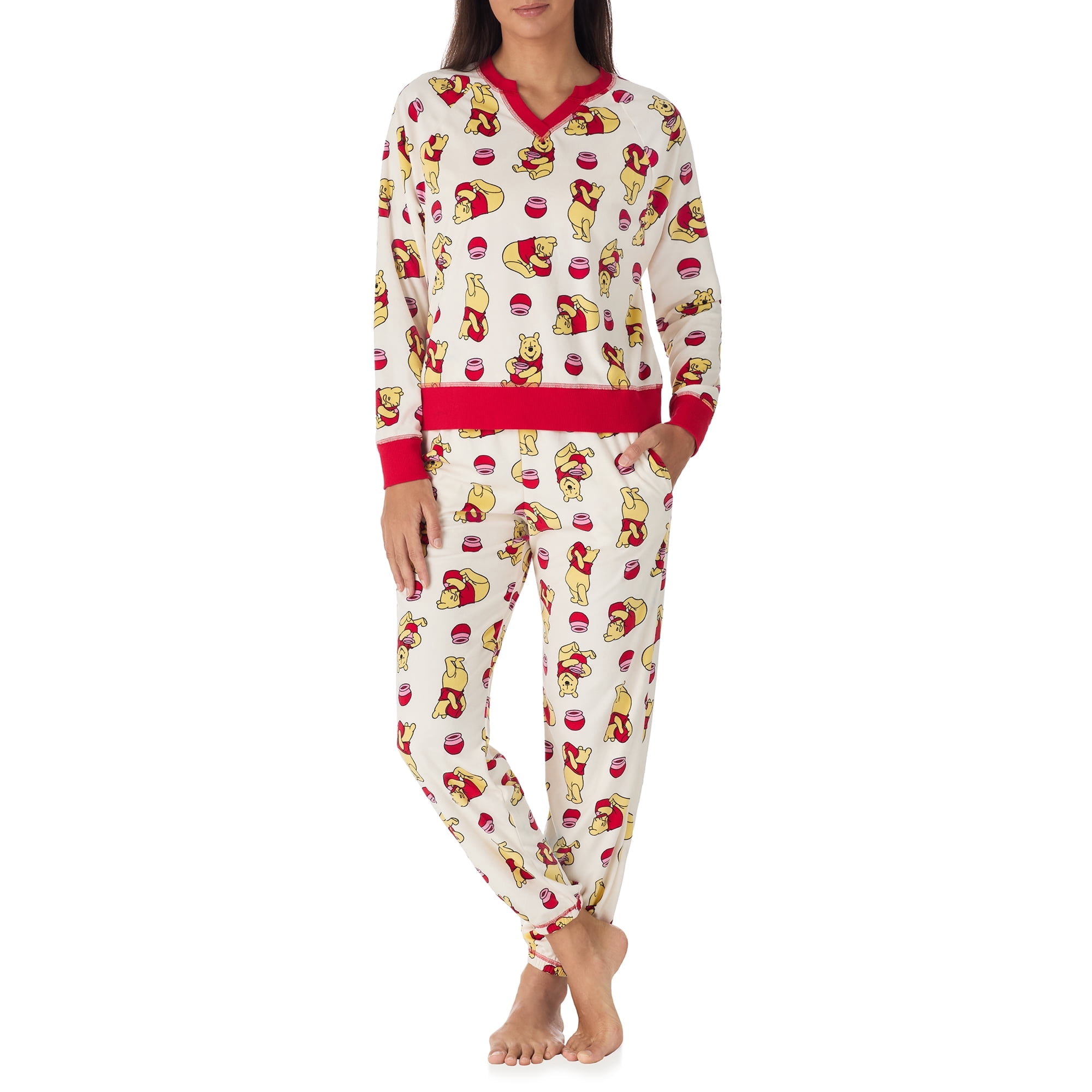 Richard Leeds International Womens Winnie the Pooh Matching 2 Piece Long Sleeve Pajama Top & PJs Jogger Pants Set with Pockets - Soft & Cozy Sleep & Loungewear Pajamas Sets for Women, Ivory, XL