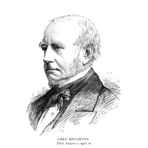 Richard Monckton Milnes N(1809-1885). 1St Baron Houghton. English Poet And Politician. Wood Engraving English 1885.