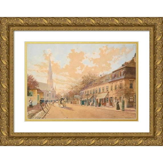 Richard Moser 14x11 Gold Ornate Wood Frame and Double Matted Museum Art Print Titled - Hietzinger Hauptstrasse
