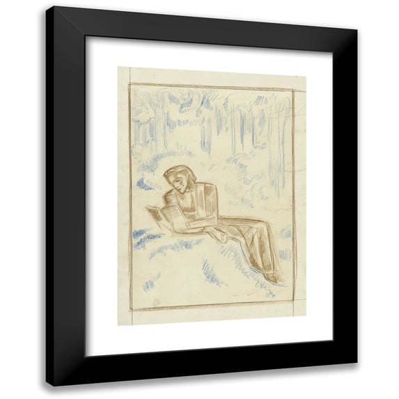 Richard Nicolaüs Roland Holst 11x14 Black Modern Framed Museum Art Print Titled - Reading Woman in a Forest Landscape (1878 - 1938)