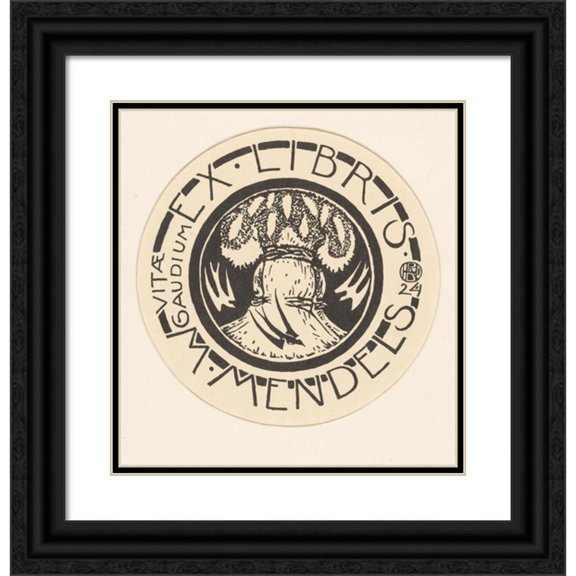 Richard Nicolaüs Roland Holst 12x13 Black Ornate Wood Framed Double Matted Museum Art Print Titled: Ex Libris Van Maurits Mendels 3 (1924)