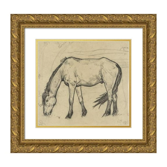 Richard Nicolaüs Roland Holst 13x12 Gold Ornate Wood Frame and Double Matted Museum Art Print Titled - Grass Horse in Noordwijk (1893)