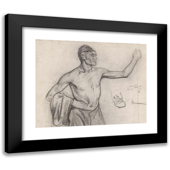 Richard Nicolaüs Roland Holst 14x12 Black Modern Framed Museum Art Print Titled - Standing Man with Bare Upper Body, Ten Halven Lijve (1878 - 1938)