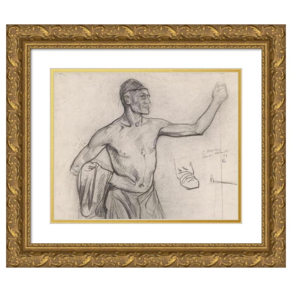 Richard Nicolaüs Roland Holst 14x12 Gold Ornate Wood Frame and Double Matted Museum Art Print Titled - Standing Man with Bare Upper Body, Ten Halven Lijve (1878 - 1938)