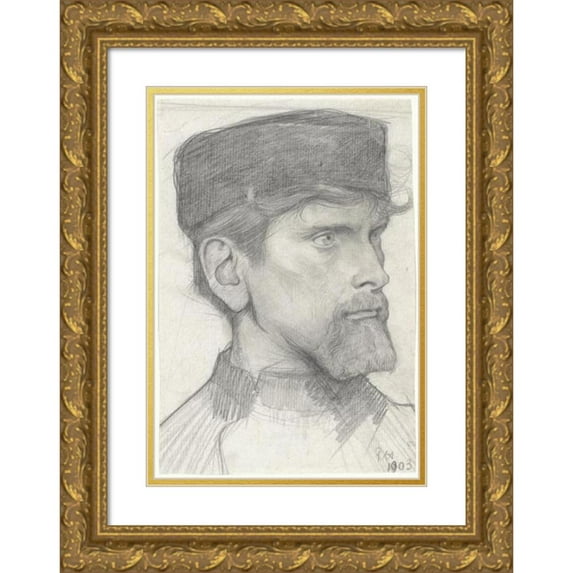 Richard Nicolaüs Roland Holst 17x24 Gold Ornate Framed and Double Matted Museum Art Print Titled - Head of a Man with a Hat (1903)