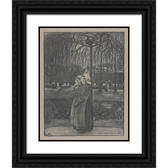 Richard Nicolaüs Roland Holst 20x24 Black Ornate Framed Double Matted Museum Art Print Titled: Huizer Girls by a Pond (1895)