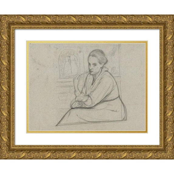 Richard Nicolaüs Roland Holst 24x19 Gold Ornate Framed and Double Matted Museum Art Print Titled - Portrait of Henriette Roland Holst -Van Der Schalk, Sitting in a Performance with Two Girls