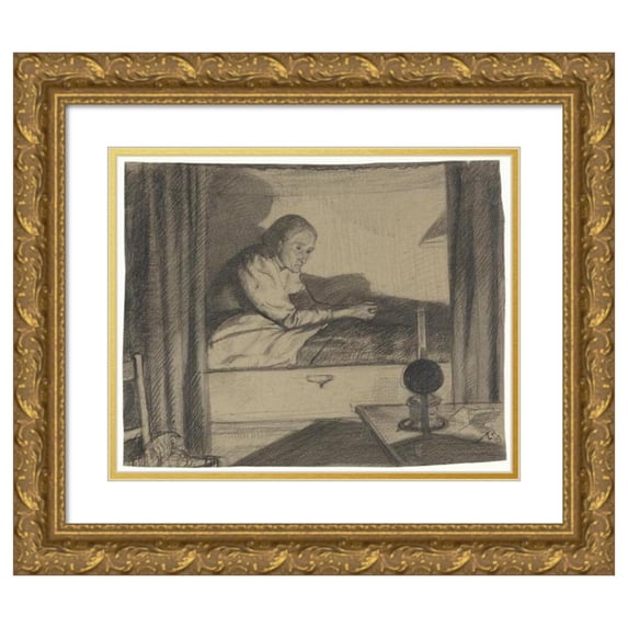 Richard Nicolaüs Roland Holst 24x20 Gold Ornate Framed and Double Matted Museum Art Print Titled - Vrouw Hogerhuis, Sitting in Bed (First Design) (1899)