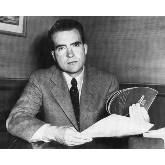 Richard Nixon. Senator And Republican Vice Presidential Candidate (And Future Us President) Richard Nixon Holding A Copy Of Democratic Presidential Candidate Adlai Stevenson'S Deposition On The Alger
