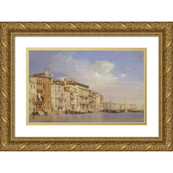 Richard Parkes Bonington 14x11 Gold Ornate Wood Frame and Double Matted Museum Art Print Titled - Grand Canal, Venice (1826)