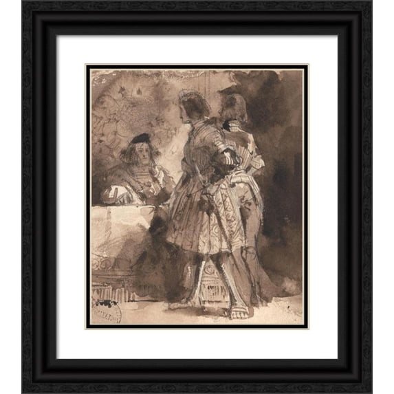 Richard Parkes Bonington 15x17 Black Ornate Wood Framed Double Matted Museum Art Print Titled - Goetz Von Berlichingen Before the Imperial Magistrat (Approx. 1826)