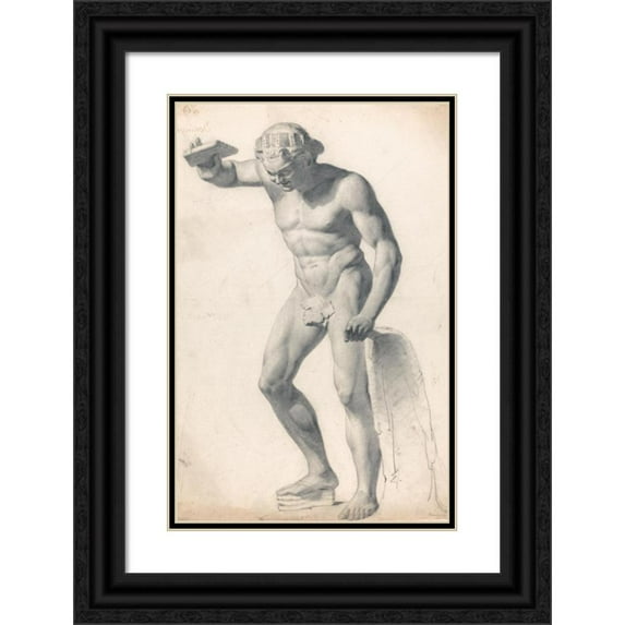 Richard Parkes Bonington 17x24 Black Ornate Framed Double Matted Museum Art Print Titled: A Faun with Pipes