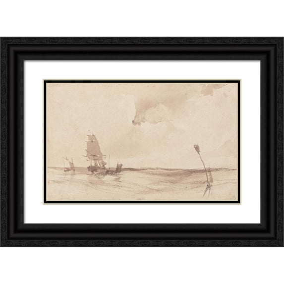 Richard Parkes Bonington 18x13 Black Ornate Wood Framed Double Matted Museum Art Print Titled - A Seascape