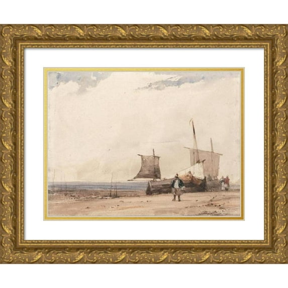 Richard Parkes Bonington 18x15 Gold Ornate Wood Frame and Double Matted Museum Art Print Titled - Beach Scene