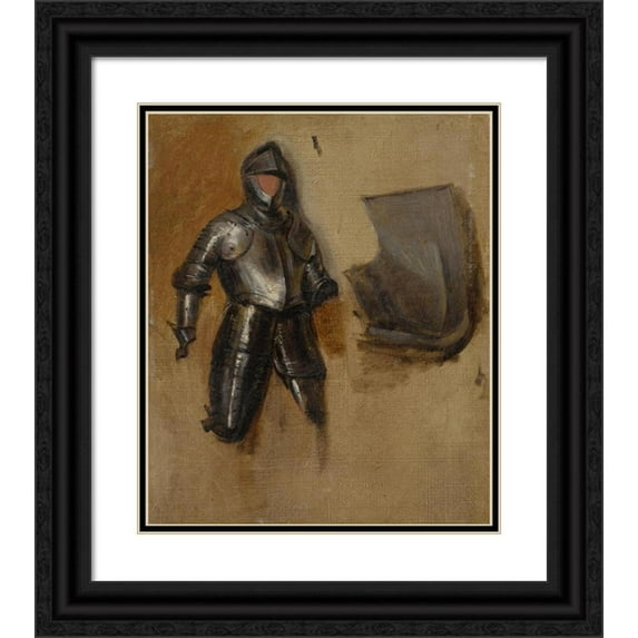Richard Parkes Bonington 20x23 Black Ornate Framed Double Matted Museum Art Print Titled: Study of a Sixteenth-Century Half Suit of Armor