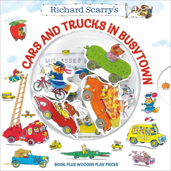 Richard Scarry's Cars and Trucks in Busytown: Book Plus Wooden Play Pieces, (Board Book)