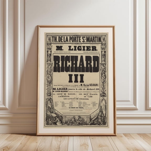Richard Third French Theatre Paris Playbill Wall Decor Unframed Paper Print