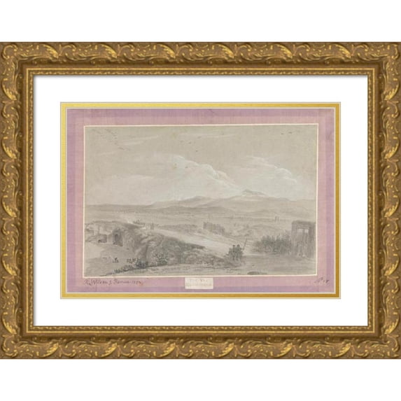 Richard Wilson 18x14 Gold Ornate Wood Frame and Double Matted Museum Art Print Titled - The Via Nomentana (1754)