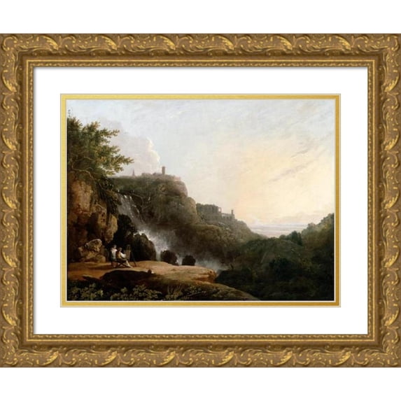 Richard Wilson 18x14 Gold Ornate Wood Frame and Double Matted Museum Art Print Titled - View of Tivoli- the Cascatelle and the ‘Villa of Maecenas’