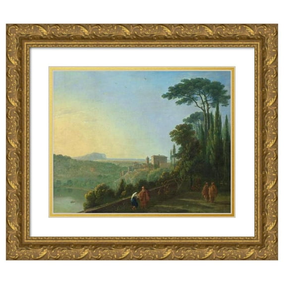 Richard Wilson 18x15 Gold Ornate Wood Frame and Double Matted Museum Art Print Titled - Lake Nemi and Genzano from the Terrace of the Capuchin Monastery (ca. 1756-57)