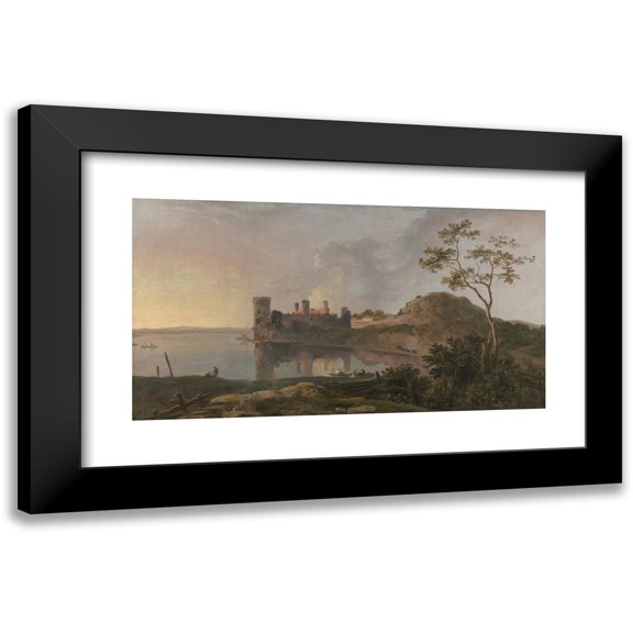 Richard Wilson 24x15 Black Modern Framed Museum Art Print Titled - A Summer Evening (Caernarfon Castle) (1764-1765)