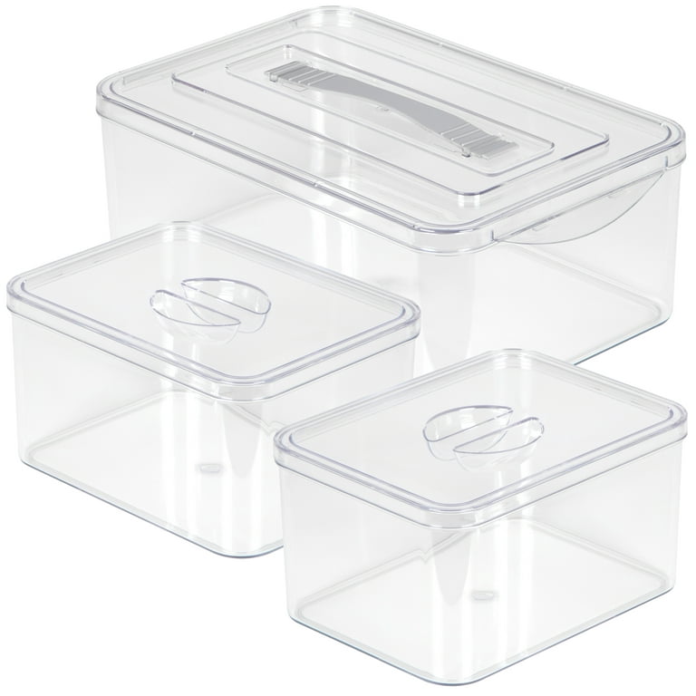 Richards Clear Plastic Storage Containers with Lids for Organizing – 1  Large and 2 Medium Bins