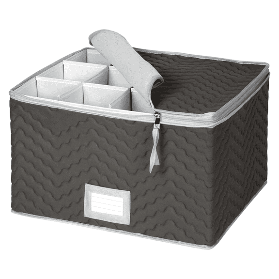 American Dream Home Goods Stemware Storage Chest, 12-Section Microfiber Storage Container, Gray
