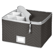 American Dream Home Goods Stemware Storage Chest, 12-Section Microfiber Storage Container, Gray