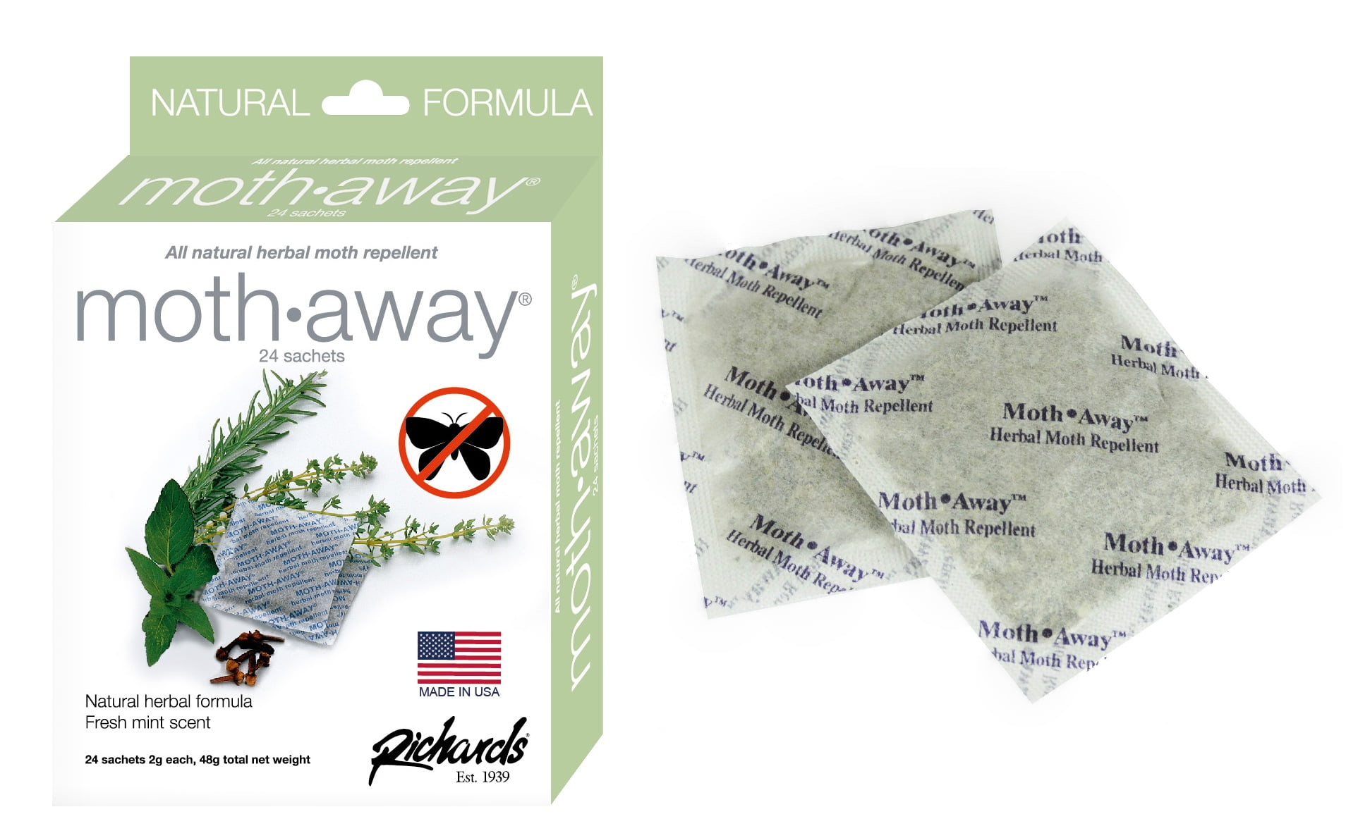 Richards Homewares Moth Away Sachets Nontoxic (White) (2-Pack of 24 Sachets)