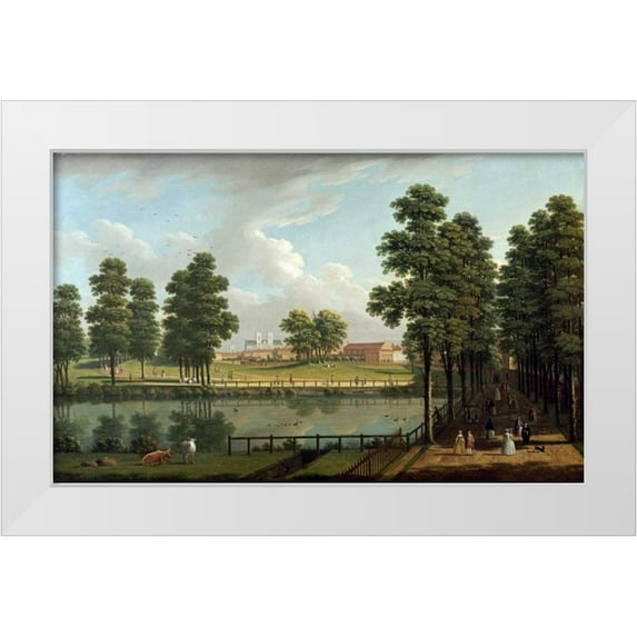 Richards, John Inigo 24x16 White Modern Wood Framed Museum Art Print Titled - St. Jamess Park With Westminster Abbey