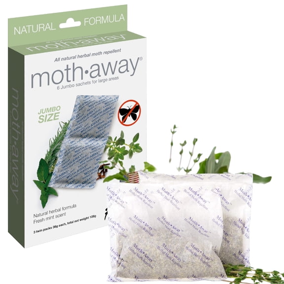 Richards Moth Away Herbal Non-Toxic Natural Sachets Moth Repellent for Closets, 6 Jumbo, Peppermint