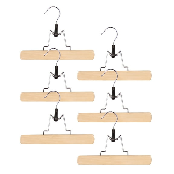 Richards Wooden Pants Hangers - Wood Skirt Hangers - 6 Pack - for Men Shorts and Pants and Women Dress Clothes - Non Slip Slim Closet Space Saving