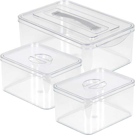 Richards Storage Bins with Lids Clear Plastic Containers & Organizer Bins, 1 Large 2 Medium