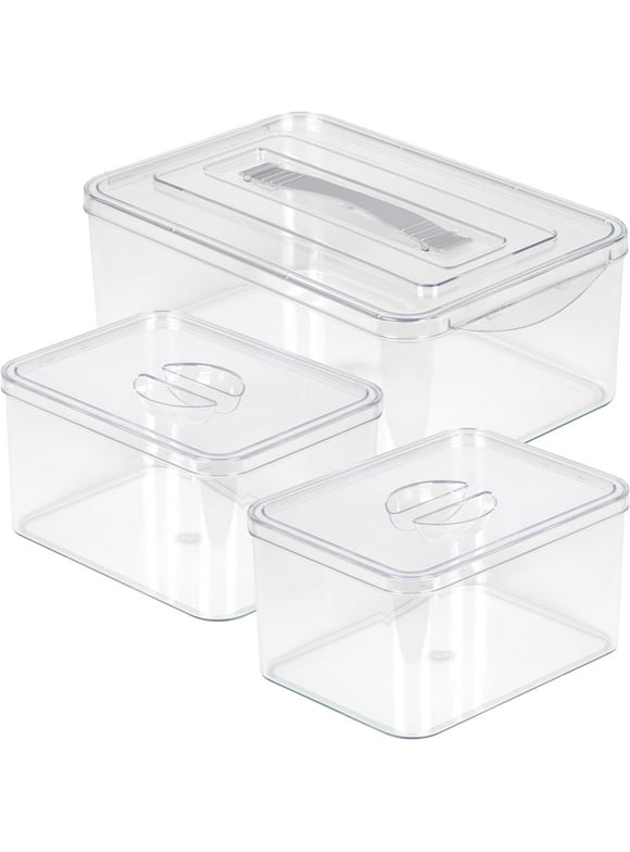 Richards Storage Bins with Lids Clear Plastic Containers & Organizer Bins, 1 Large 2 Medium