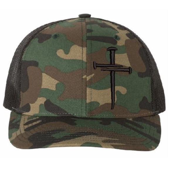 Richardson 112 Mesh Back Hat and Armor of God Challenge Coin - Christian 3 Nail Cross Design Camo Snapback Hat