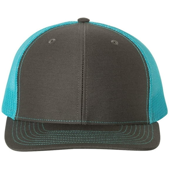 Richardson 112 Mesh Back Trucker Cap Snapback Hat, Charcoal/Neon Blue, Adjustable