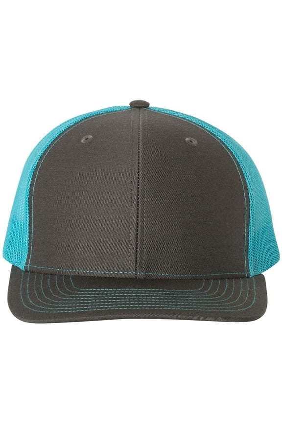 Richardson 112 Mesh Back Trucker Cap Snapback Hat, Charcoal/Neon Blue, Adjustable