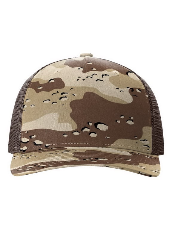 Printed Five Panel Trucker Hat (112PFP), One Size Fits Most, Camo Desert Camo/Brown