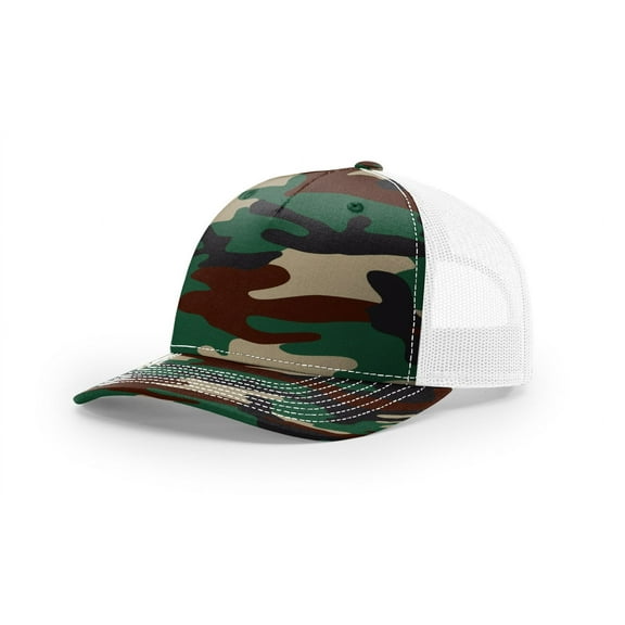 Richardson 112PFP Printed Five-Panel Trucker Cap-Green Camo/ White
