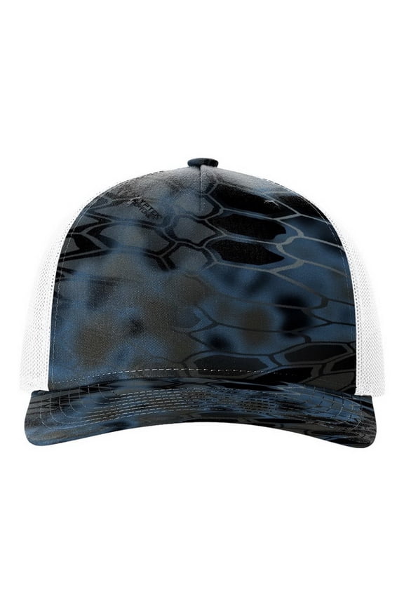 112PFP Printed Five-Panel Trucker Cap-Kryptek Neptune/ White