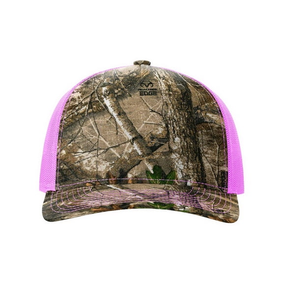 Richardson Printed Five Panel Trucker Hat (112PFP), One Size Fits Most, Realtree Edge/Neon Pink