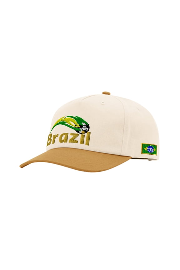 Richardson 5 Panel Two Tone Hat Brazil Brazilian Soccer World Flag Football Men & Women Vintage Baseball Cap Cotton Caramel Design Only