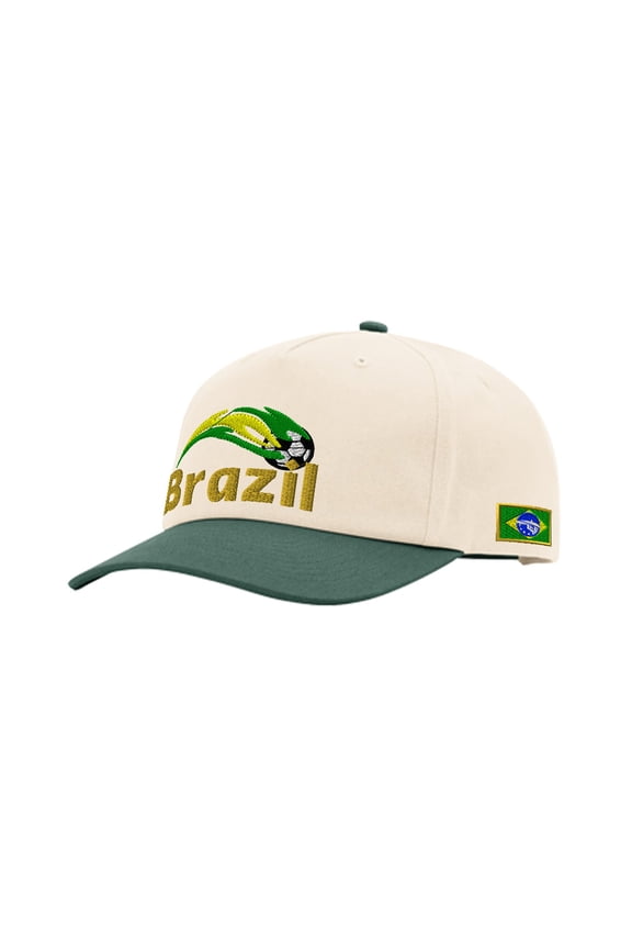 Richardson 5 Panel Two Tone Hat Brazil Brazilian Soccer World Flag Football Men & Women Vintage Baseball Cap Cotton Forest Green Design Only