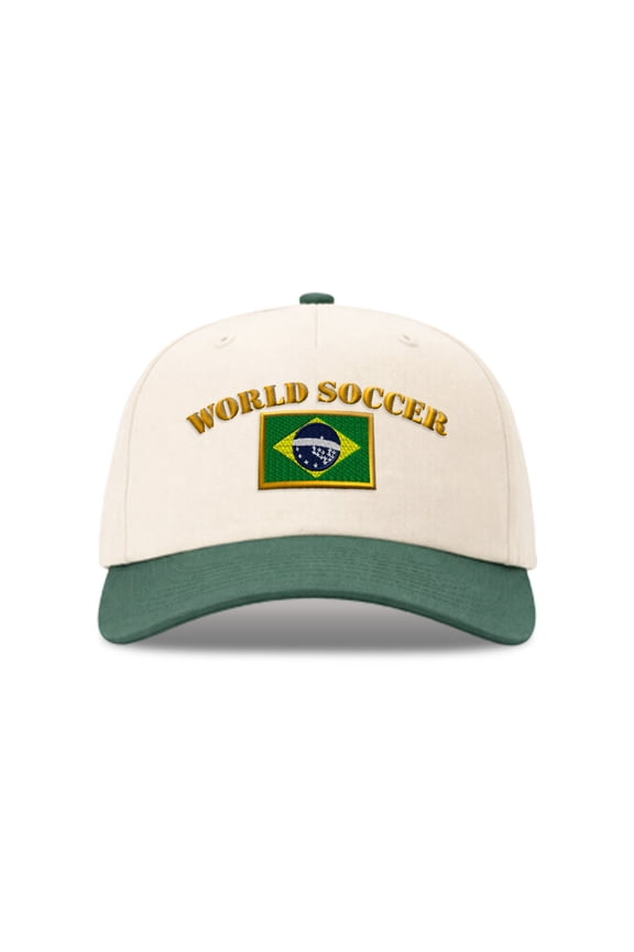 Richardson 5 Panel Two Tone Hat Brazil Brazilian World Soccer Football Flag Men & Women Vintage Baseball Cap Cotton Forest Green Design Only