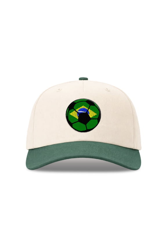 Richardson 5 Panel Two Tone Hat Brazil Soccer Ball Flag Men & Women Vintage Baseball Cap Cotton Forest Green Design Only
