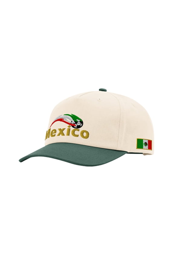 Richardson 5 Panel Two Tone Hat Mexico Mexican Soccer World Flag Football Men & Women Vintage Baseball Cap Cotton Forest Green Design Only