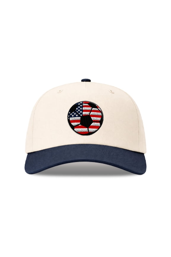 Richardson 5 Panel Two Tone Hat United States Soccer Ball Flag Men & Women Vintage Baseball Cap Cotton Navy Design Only