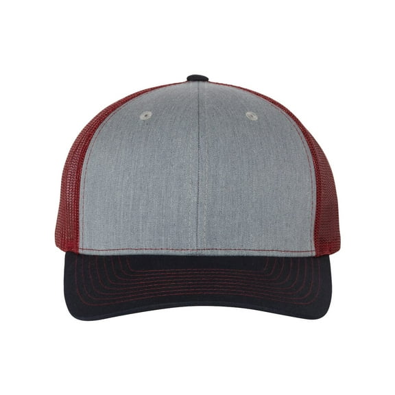 Richardson - Adjustable Snapback Trucker Cap - 112 - Heather Grey/ Cardinal/ Navy