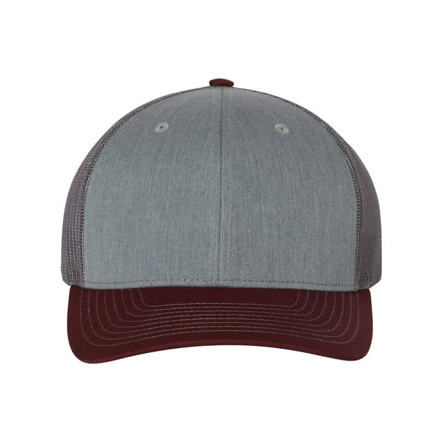 Richardson - Adjustable Snapback Trucker Cap - 112 - Heather Grey/ Charcoal/ Maroon