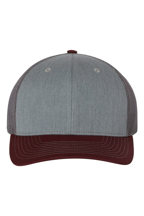 - Adjustable Snapback Trucker Cap - 112 - Heather Grey/ Charcoal/ Maroon